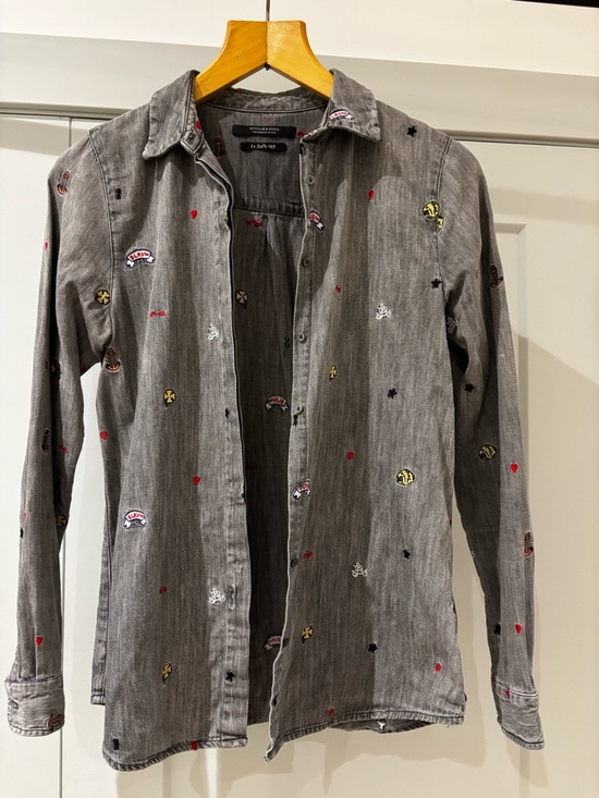 Scotch & Soda Tops - Scotch & Soda Grey Embroidered Shirt, size S